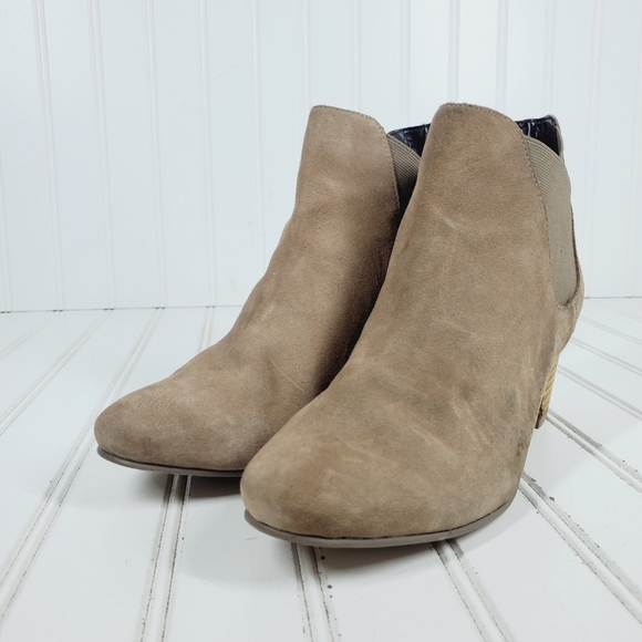 Sole Society Brown Taupe Suede Almond Toe Block Heel Ankle Boots i259 - Picture 2 of 14